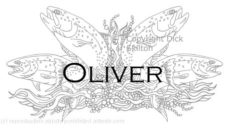 Oliver name card with four trout ( any name can be printed)