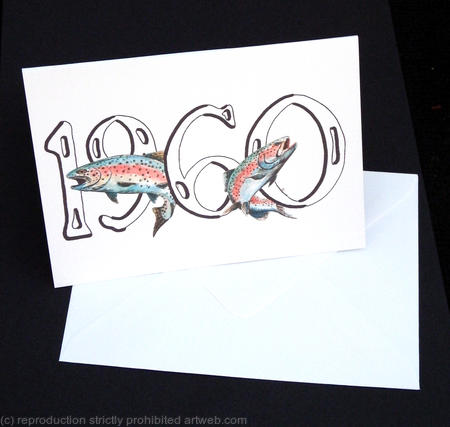 1960 birthday card with rainbow trout within the numbers