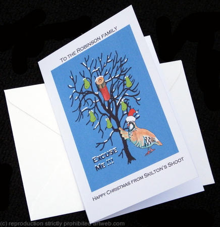 'Cartridge in a pear tree' Christmas card packs of 5