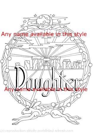  Equinox Stonehenge example with daughter. Colouring card for you to colour and send or send to be coloured.