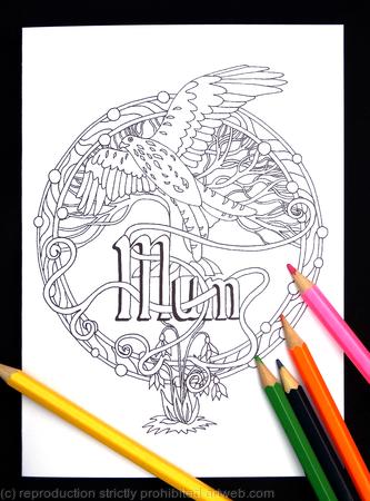 Kite tree and snowdrops example of colouring card ( any name available)