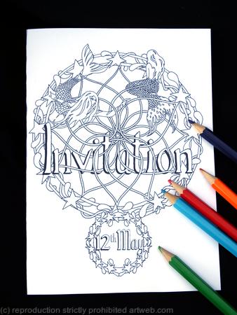 Invitation example with date. Colouring card with mermaids. Colour to send or send to be coloured. buy on Pay pal and say what date you need.