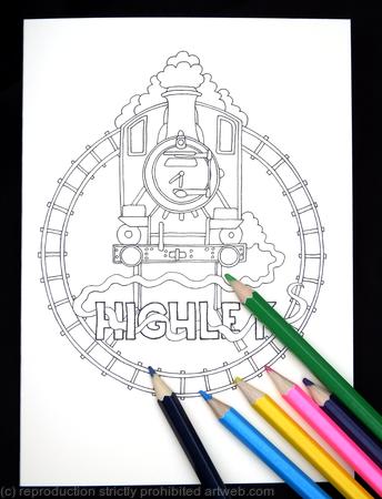 Railway Station ( HIGHLEY, any station name available on request)  colouring card. Colour to send or send to be coloured.