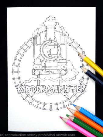 Kidderminster  steam railway colouring card ( You can have any station in the world woven into the design in this way) Colour to send or send to be coloured.