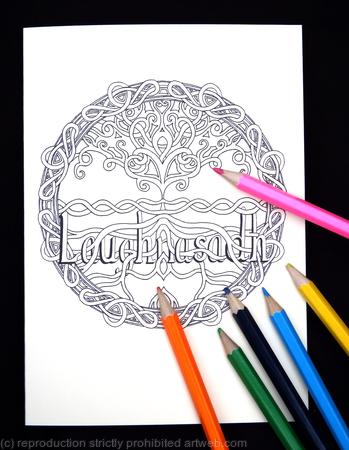 LAUGHNASADH celtic tree colouring card. Colour to send or send to be coloured.