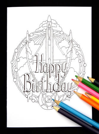 Jet planes colouring in card ( HAPPY BIRTHDAY) any name or words can be woven into the design for you in this way. Colour to send or send to be coloured.