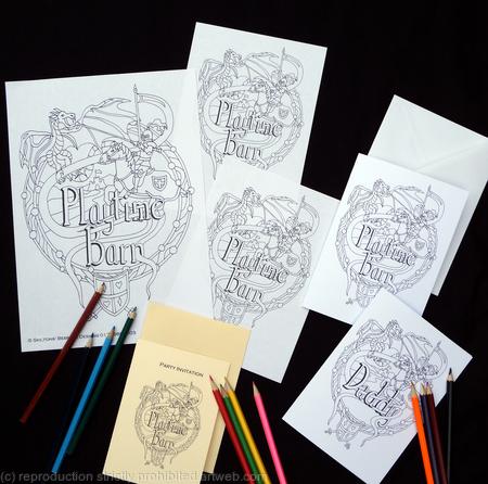 Dragon & Knight Play barn example collection ( your own business name woven into the design). These are colouring in cards, sheets etc. for play barns, restaurants etc.  