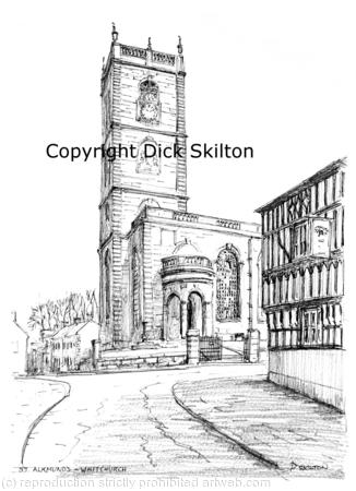 Whitchurch Shropshire St. Alkmund's Church on a 6 by 4 inch greeting card with envelope. bespoke notelets , prints and postcards available.