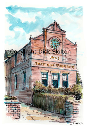 Whitchurch turret clock building colour as a greeting card or bespoke notelet. prints and postcards available.
