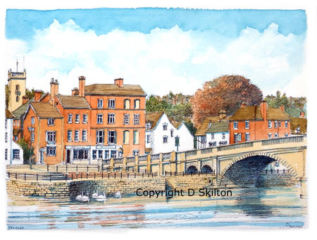 Bewdley bridge and the River Severn. Signed a4 print on watercolour paper, unmounted.
