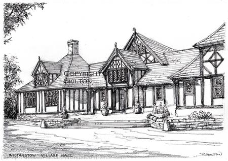 Wistanstow Village Hall pen and pencil as a greeting card , I can draw any wedding venue for you, as an original or a print.