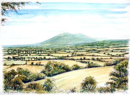 MALVERN HILLS from COLLINS GREEN watercolour as a 6 by 4 inch greeting card or notelet. Prints and postcards available.