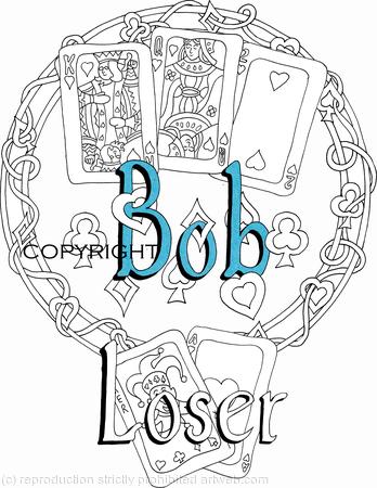 BOB LOSER Card design on greeting or birthday card. any name can be changes for Bob, female names can be in mauve or any colour, just ask
