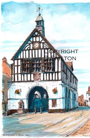 Bridgnorth town hall colour as a signed print on a4 watercolour paper. Unmounted.