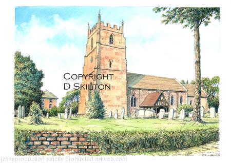 Astley St Peters church Near Stourport  Unmounted A4 signed print .