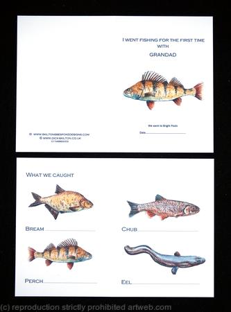 I went fishing with Granddad card. Example of a bespoke  fishing record card Fish can be changed inside. Wording can also be changed to suit you . prices depend on changes, starting from £2.70 + postage. contact for details.