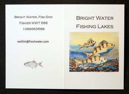 Fishing lakes example of a possible fishing record card cover, or notelet from a fishery or pools. We design what you want and need for the fishing industry , groups and  individuals.