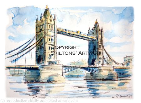 london tower bridge watercolour as a greeting card. Prints available.