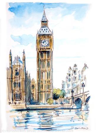 london Big ben watercolour as a greeting card. Prints and postcards available. 