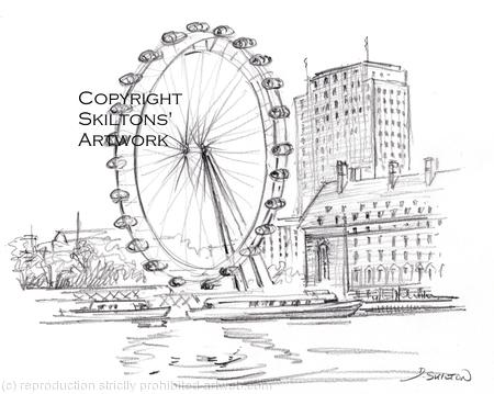 London Eye drawing pencil as a greeting card. Prints available.