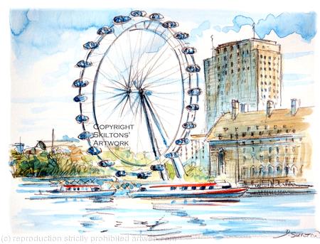 London eye watercolour as a greeting card or notelet. Prints and postcards available.