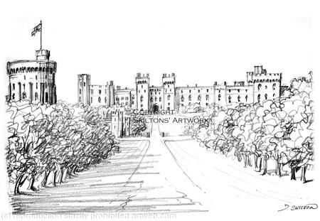 Windsor Castle pencil drawing Signed a4 print on watercolour paper, unmounted.