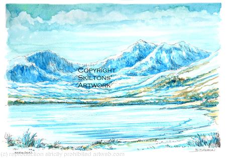 Snowdon from Capel Curig in snow as a greeting card or bespoke notelet. Prints and postcards available.