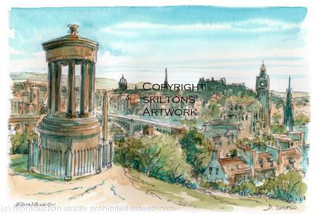 Scotland Edinburgh watercolour as a greeting card or bespoke notelet or even an invitation card. prints and postcards available.
