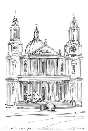 London St Paul's Cathedral  pencil drawing as a greeting card or invitation etc. Prints  available.