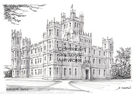 Hampshire Highclere Castle pencil and pen as a signed laser print in a 7 by 9 inch mount to fit a standard frame. Cards available.