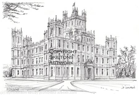 Highclere Castle pencil drawing Signed a4 print on watercolour paper, unmounted.