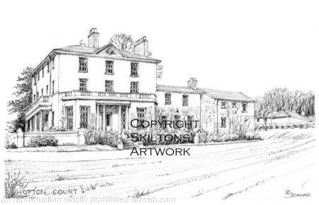 Hopton Court (pen drawing) wedding venue near Cleobury Mortimer as a greeting card or invitation or thank you card. Prints and postcards available.
