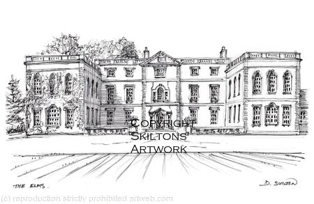 The Elms Hotel and Spa, Abberley as a signed  print on a4 watercolour paper. Unmounted.