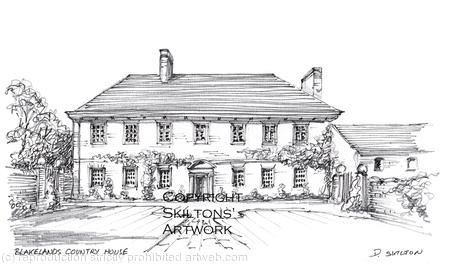 Blakelands country house South Staffordshire pencil drawing as a signed  print on a4 watercolour paper. Unmounted.