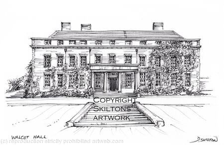 Bishops castle Shropshire Walcot Hall wedding venue pen pencil as a signed a 4 print onwatercolour paper, unmounted.