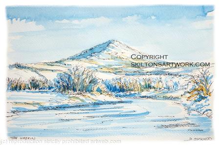 The Wrekin from near Cressage ( snow) as a greeting card or bespoke notelet. Prints and postcards available.