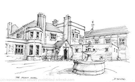 The mount Hotel Wolverhampton as a signed  print on a4 watercolour paper. Unmounted.