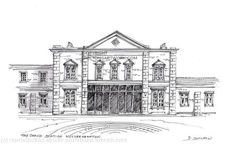 The Grand Station Wolverhampton as a signed  print on a4 watercolour paper. Unmounted.