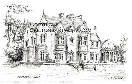 Pendrell Hall Wolverhampton wedding and event venue signed  print on a4 watercolour paper. Unmounted.