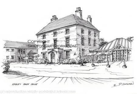 Hadley Park house wedding and event venue drawing as a signed  print on a4 watercolour paper. Unmounted.