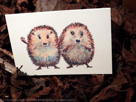 2 Skillipigs collection. Two young hedghogs as a blank inside card, second in the skillipigs collection
