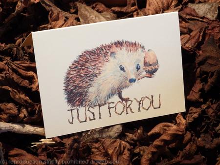 8 Skillipigs 'Just for you' card. Skillipig greeting card with brown recycled envelope.
