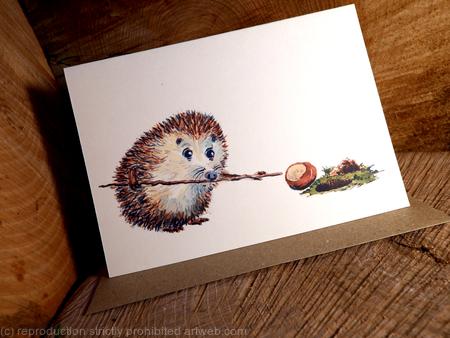Hedgehog snooker player No. 30 as a 6 by 4  greeting card. We can add happy retirement or Birthday etc if you wish.
