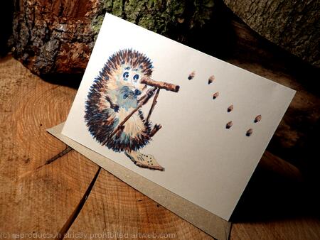 48 'The astronomer'. Skillipig greeting card 6 by 4 inches with brown recycled envelope.