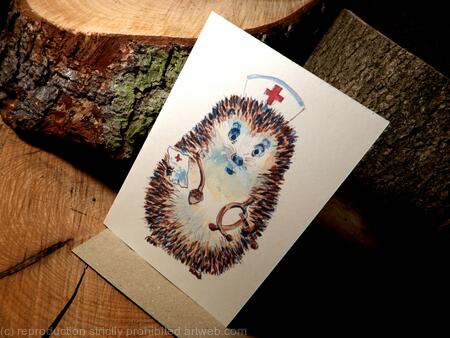  52 The Nurse Skillipig . These are 6 by 4 inch greeting cards with brown recycled envelope.