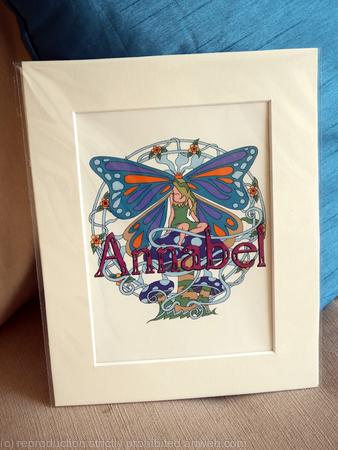 ANNABEL bespoke coloured name  design  mounted. Any name available in this design as well as others in this section of my site. These make ideal gifts to post.