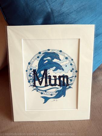MUM ( or any name) on a dolphin design mounted print.Any name is available , just contact me. 