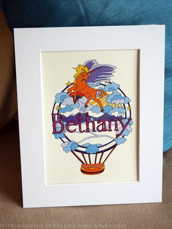 BETHANY unicorn and balloon print. Any name available Cards available on request.