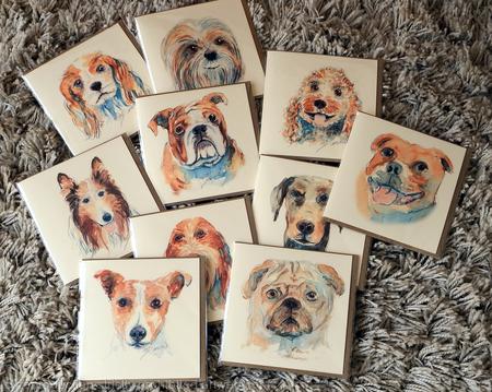 A collection of 10 of the 6 by 6 cards with recycled brown envelope. Some of some of the breeds ( you can choose breeds and numbers ) I have painted in pencil pen and watercolour. Signed prints within a 7 by 9 inch mount also available.