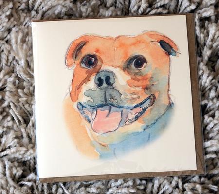 Staffordshire Bull Terrier 6 by 6 card with recycled brown envelope.